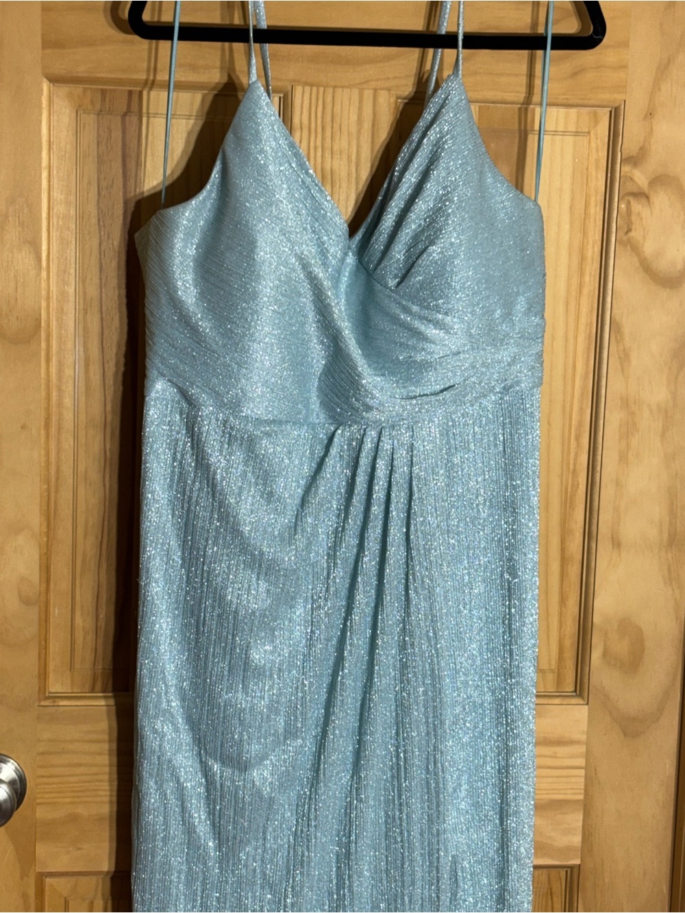 Morgan & Co. Sparkling Ice Blue Spaghetti Strap Gown